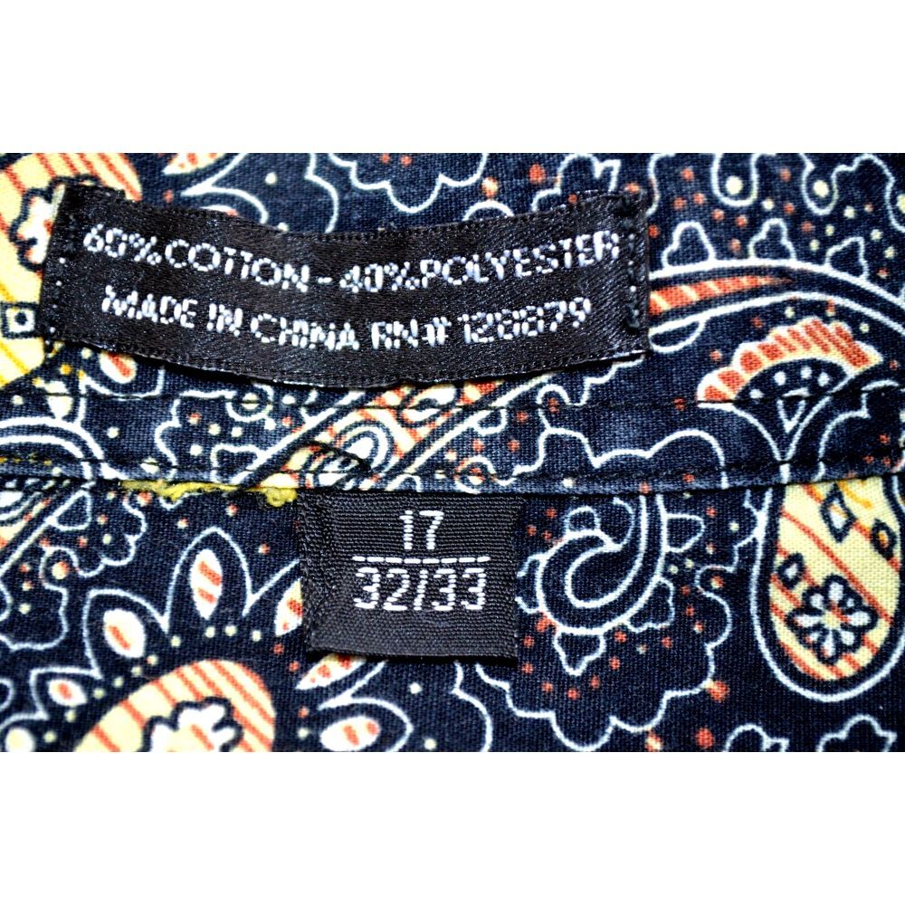 Stacy Adams Shirt Men's  17 32/33  Black Yellow Paisley Convertible French Cuffs - Picture 10 of 16